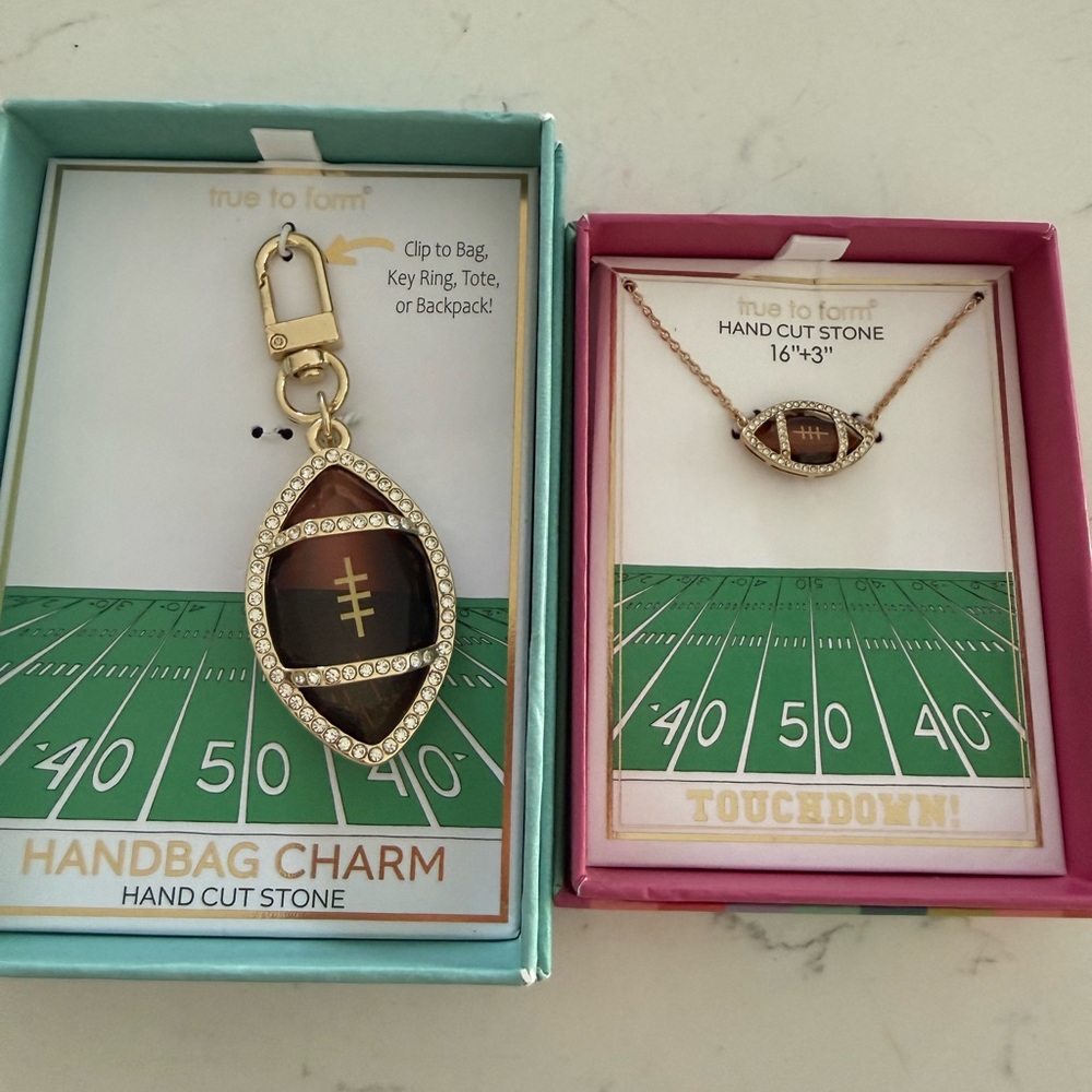 True to Form Football Necklace and Charm Set - Gold and Brown